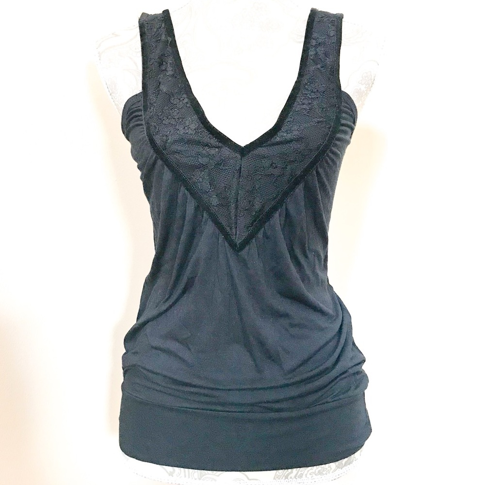 Guess Jeans Black Tank Top Lace Velour V-Neck